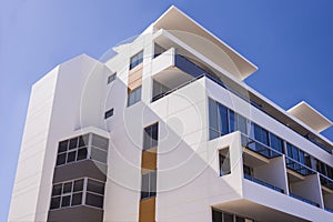 Modern building with blue sky showed the upper part