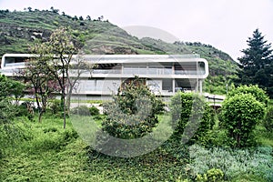 Modern building in the botanical garden. Visitor center. National Botanical Garden in Tbilisi