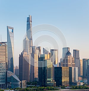 Modern building closeup in shanghai at dusk