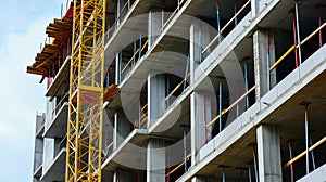 Modern building construction with concrete and steel framework