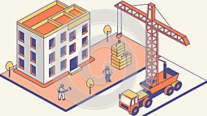 Modern building construction with crane, urban development, architectural progress, vector design Generative AI