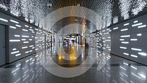 modern building Corridor subway underground  tunnel light in glowing wall