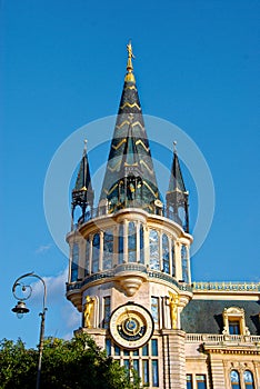 Modern building and historic building on the beach in Batumi