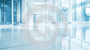 Modern building interior featuring long bright hallway