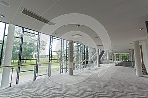 Modern building interior. Office building. Big bright windows.