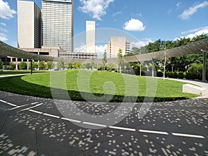 Modern building Pacific plaza in downtown of city Dallas TX USA