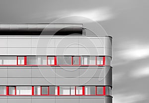 Modern building with red windows