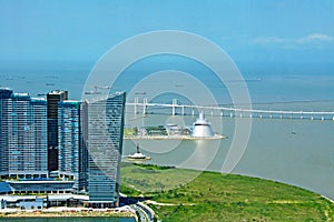 Modern building, Science Center and Amizade Bridge, Macau, China