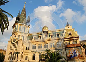 Modern building on the seafront in Batumi, Black Sea beach, Georgia