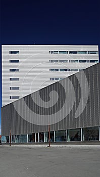 modern building with vertical and parallel lines in the city, Nuuk, Greenland