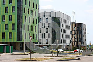 Modern building in It-village in Kazan district. Innopolis city in Republic of Tatarstan. Residential buildings in Innopolis.
