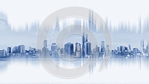 Modern buildings, abstract city network connection, on white background