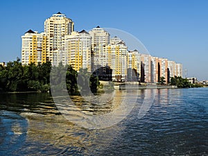 Modern buildings on the bank of the Kuban River