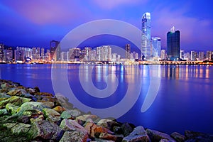 Modern buildings at dusk , Hong Kong