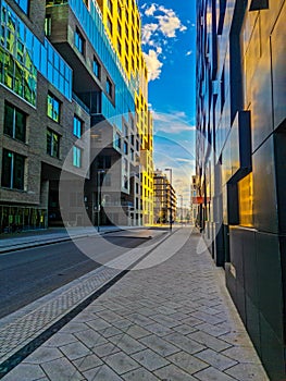 Modern buildings and empty street in Oslo Norway