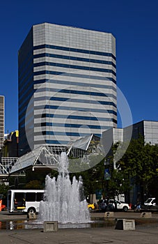 Modern Buildings and Fountain in Downtown Portland, Oregon