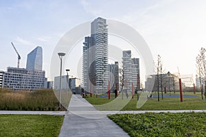 Modern buildings in Gae Aulenti square, Milan