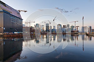 Modern buildings known as Barcode Project under construction