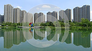 Modern buildings with lake in Chengdu