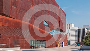 Modern buildings with library and Learning Center Of Vienna University of Economics and Business timelapse