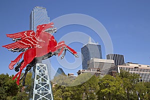 Modern buildings and Pegasus in Dallas