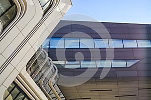 Library of the Economic University. Vienna, Austria.1.03.2019. Modern buildings of unusual forms from glass and metal.