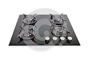 Modern built-in gas stove classic design in dark tones, isolated on white background.