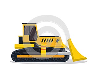 Modern Bulldozer Flat Construction Vehicle Illustration