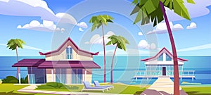 Modern bungalows on island resort beach, seaside