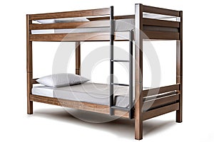 Modern bunk bed with linens for nursery. Generative AI