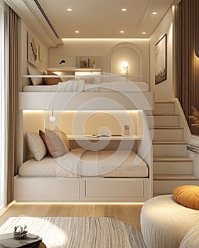 Stylish Bunk Bed with Study Area in a Modern Kids' Room