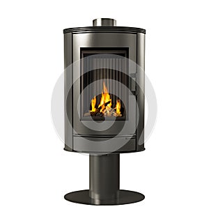 Modern burning fireplace stove isolated on white background