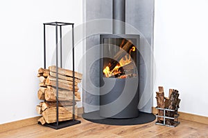 Modern burning stove wood logs rack