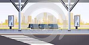 Modern bus stop empty no people airport public transport station cityscape background flat horizontal