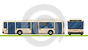Modern bus vector flat design. Public transport vehicle, city transit short distance bus, front and side view, isolated.