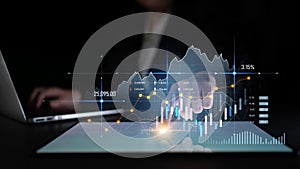 Modern Business Analytics: Professional Analyzing Financial Data with Interactive Graphs and Charts on Digital Interface