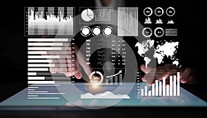 Modern Business Analytics Interface with Charts, Graphs, and Interactive Data Visualization on Touchscreen Display for