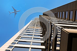 Modern business buildings / Skyscrapers/ Airplane.