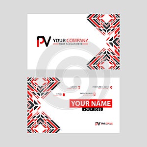 Modern business card templates, with PV logo Letter and horizontal design and red and black colors.