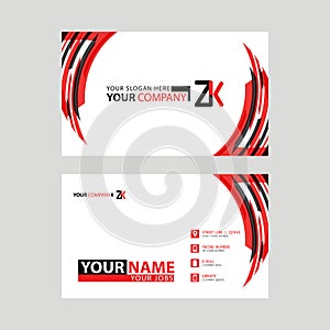 Modern business card templates, with ZK logo Letter and horizontal design and red and black colors.