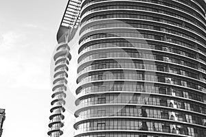 Modern business center. Skyscraper in the city. Glass architecture