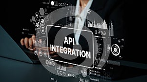 Modern Business Concept of API Integration with Digital Interface and Data Visualization Graphics. Asymptotic smart data