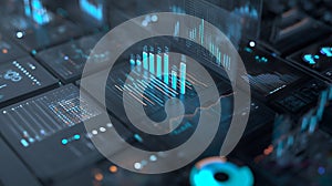 Modern Business Dashboard Connected Data Nodes 3D Graphs Interactive Analytics Interface 4K