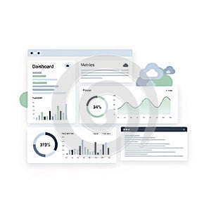 Modern Business Dashboard Interface with Data Analytics Charts and Cloud Computing Icons