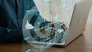 Modern Business Data Analytics Visualization with Laptop and Interactive Graphs for Strategic Insights and Performance