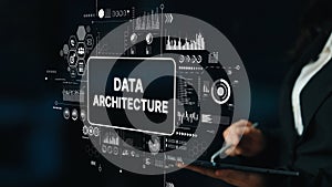 Modern Business Data Architecture Visualization with Digital Interface and Graphs in Dark Environment. Asymptotic smart
