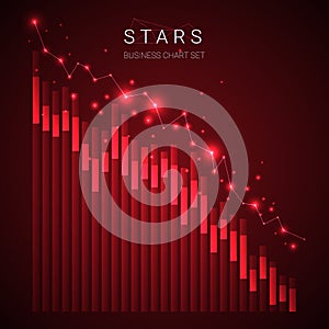 Modern business decline chart vector with stars on dark red background.