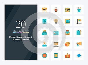 20 Modern Business And Business Essentials Flat Color icon for presentation