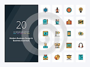 20 Modern Business And Business Essentials line Filled icon for presentation