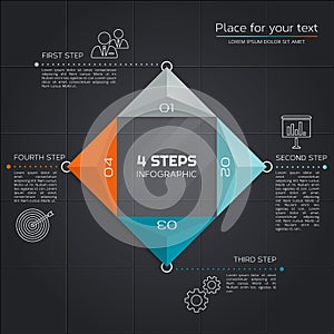 Modern business infographic. Design with triangles and four segments for your presentation. Vector.